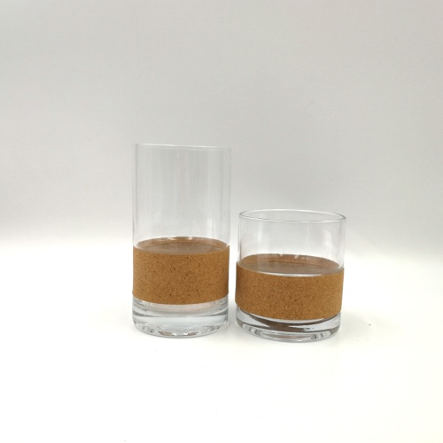 Transparent crystal glass tumbler with wood decorate for candle