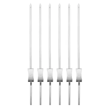 Stainless Steel Reusable Flat Metal Kebab Skewers with Spring Slide Pusher