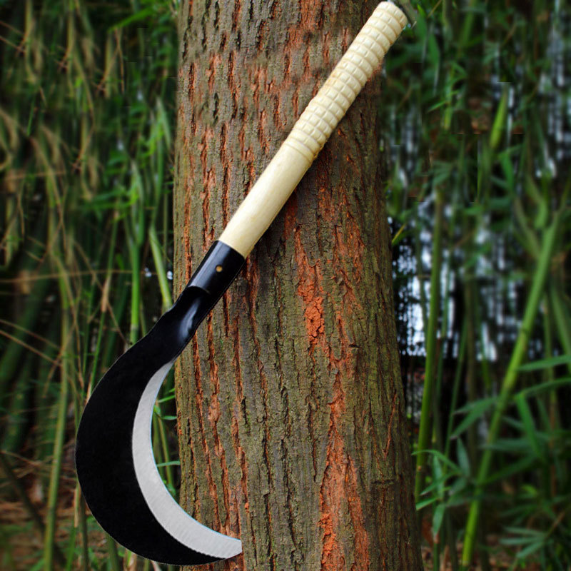 long handle grain weeding sickle  grass sickle agricultural wood handle sickle