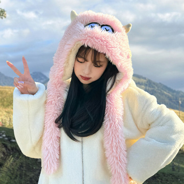 Cute Women's Winter Faux Fur Cartoon Plush Neck Scarf and Ear Warmer Set