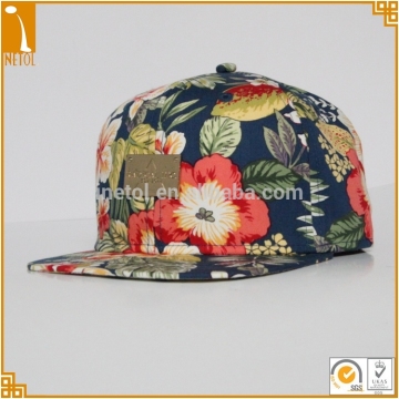 Best quality floral 100% polyester 6 panel custom design your own snapback hat snapback rope hat wholesale