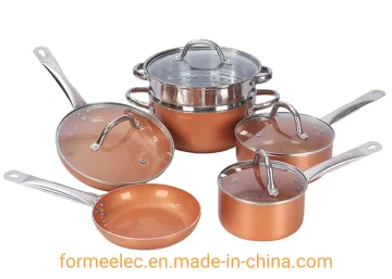 Copper Ceramic Aluminum Cookware Set 10 Pieces Set Steamer Saucepot Fry Pan Saucepan Cookware