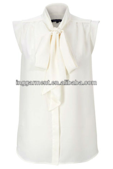 100% Polyester Tie Neck Blouse with Concealed Button Placket