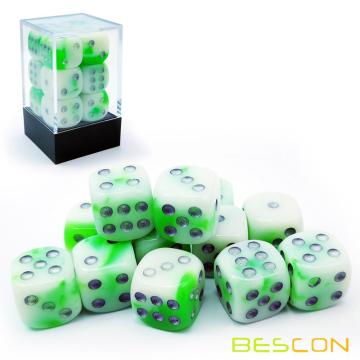Jeu de dés éclatants bicolores Bescon D6 16 mm 12pcs, jade lumineux, matrice à six faces 16 mm (12)