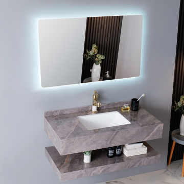 Modern Wall-Mounted Marble Vanity Cabinet with Mirror for Luxury Bathrooms