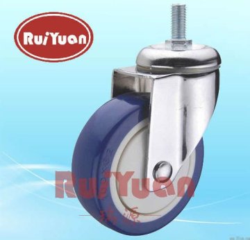 Blue PU chrome plated swivel threaded stem medical equipment caster