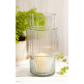 Ribbed Smokey Grey Glass Vase Candle Holder