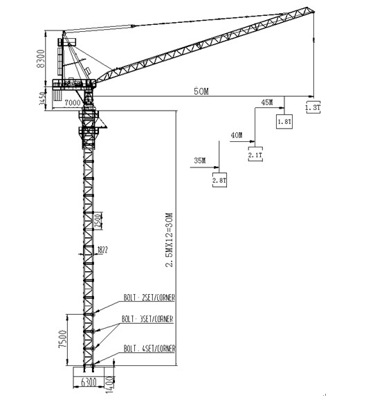 Hongda Excellent Quality Luffing Crane (6 ton)