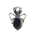 Blue Goldstone 13X18mm Cabs Antique Silver Alloy Spider Pendant Necklace 45cm Black Cord