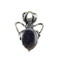 Blue Goldstone 13X18mm Cabs Antique Silver Alloy Spider Pendant for DIY Making Jewelry