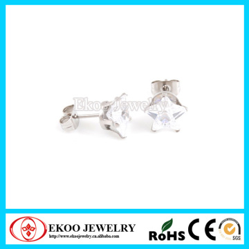 316L Surgical Steel Star Shaped CZ Pronged Set Earring Stud