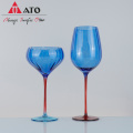Spray Blue Hand Made Crystal Ribbed Wine Glass