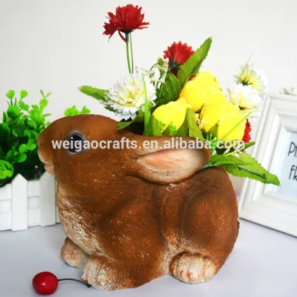 resin garden decorative brown rabbit pot plants
