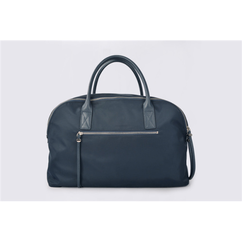 Black Nylon Soft Calf Leather Trim Shopping Handbag