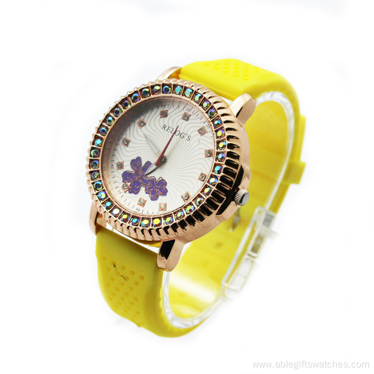 fashion ladies rose gold diamond watch