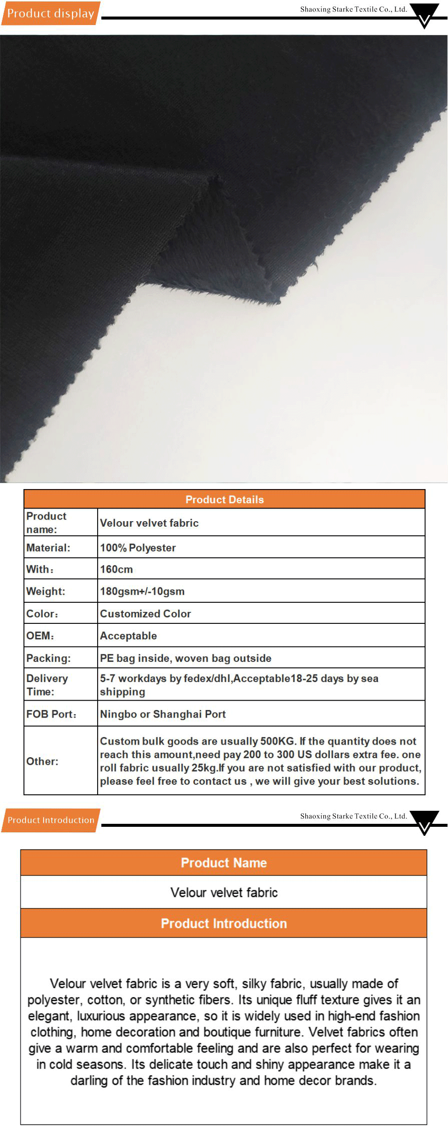 High quality velour velvet