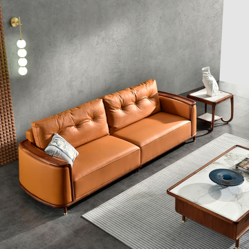 Luxury Modern Italien minimaliste North American Black Night Sofa avec première couche en cuir et en bois massif pour décoration de villa chinoise