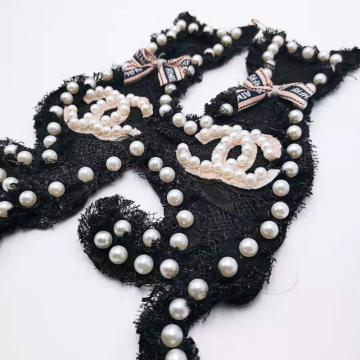 3D Black elegant cat Embroidery Lace Beaded Patches