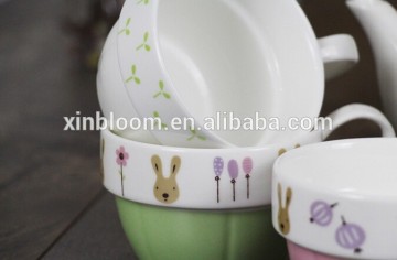 Zakka creative cartoon rabbit couples coffee kettele and mugs ceramic three-piece tea set with stainless steel filter