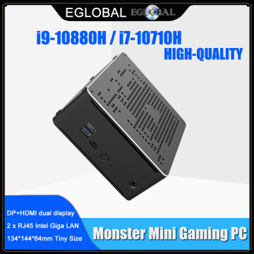 2 Lans Gaming Mini PC Intel i9 9880H i7 10750H i9 10880H 2*DDR4 64GB 2*M.2 PCIE+1*2.5''SATA Thin Computer Win10 HDMI DP AC WiFi
