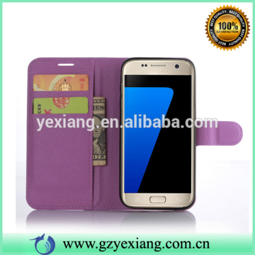 High Quality Litchi pattern leather wallet cover for Samsung S7 with card slot phone case cover