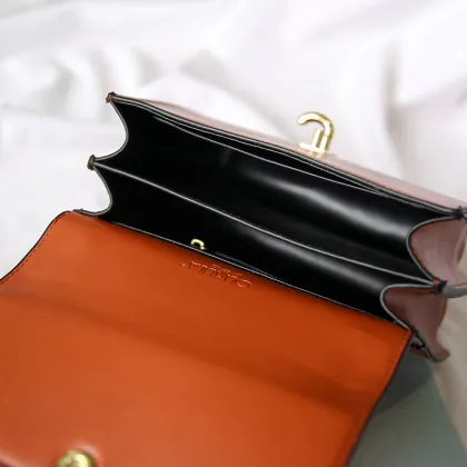 Brown Leather Sling Bag with Chain Strap