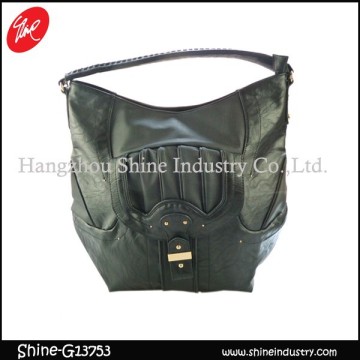 fashion studded hobo bag/black shoulder bag/pu handbag