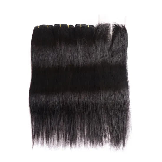Lace Closure 4x4 Natural Straight Wave With Bundles Human Hair, 3 Bundles Peruvian Hair With Large Size 6*6 Hair Closure