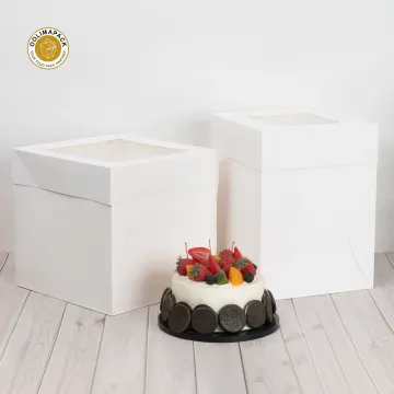 OOLIMAPACK Square Cardboard Cake Box with Window - Disposable Takeaway White Cake Box