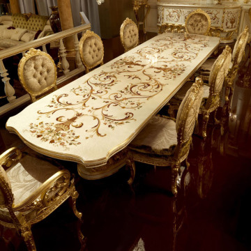 Ensemble de table de table à manger en feuille d'or peinté à la main de luxe de luxe.