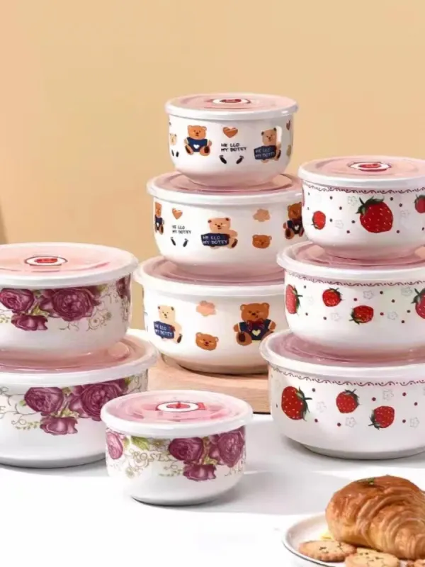 Bone China Bowl Set with Plastic Cover