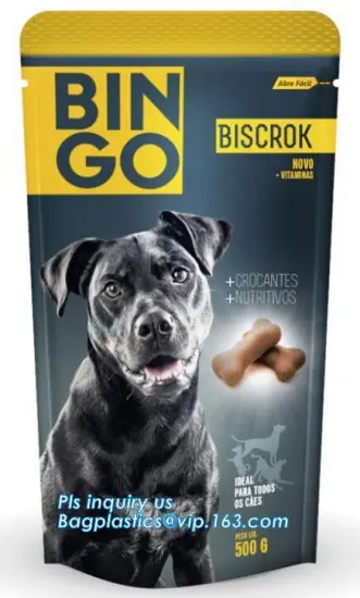 Dog treats bag with clear window, dog food packaging bag, resealable square bottom 5.5kg animal food bag