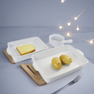 Ceramic Bakeware Set: Baking Bowls and Pans - White Glaze, Oven-Safe for Kitchen Gifts