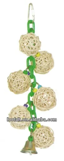 bird toys with white loofah slices
