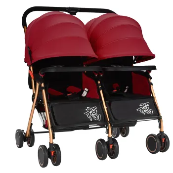 Easy Folding Twin Stroller - Lightweight Two Seat Baby Cart