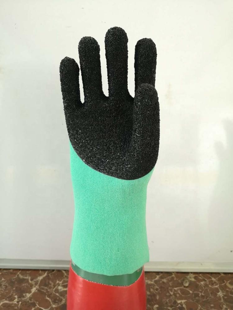 Guantes recubiertos de PVC verde Acabado de espuma negra