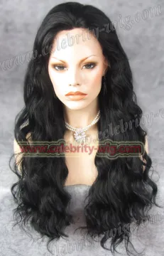 Black Long Wavy Christina Aquilera Synthetic Lace Front Wig