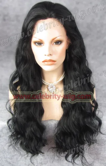 Black Long Wavy Christina Aquilera Synthetic Lace Front Wig