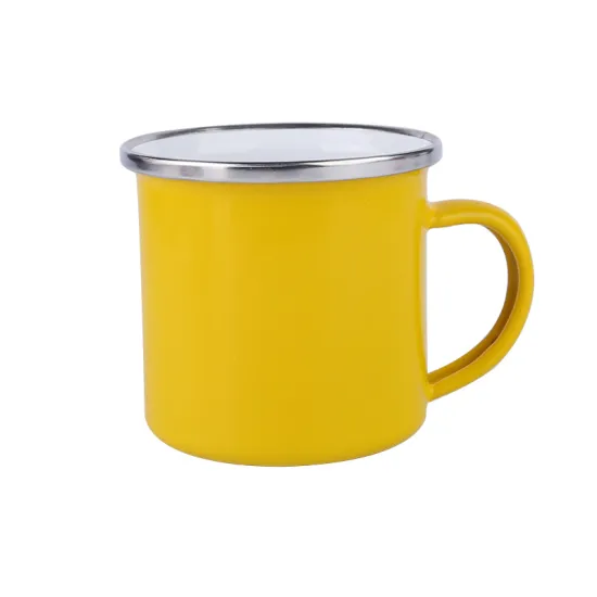OEM Enamel Mug Cup Coffee Mug Enamelware Promotional Gifts Camping White Stainless Steel Rim Enamel Mugs Cups Custom Printing