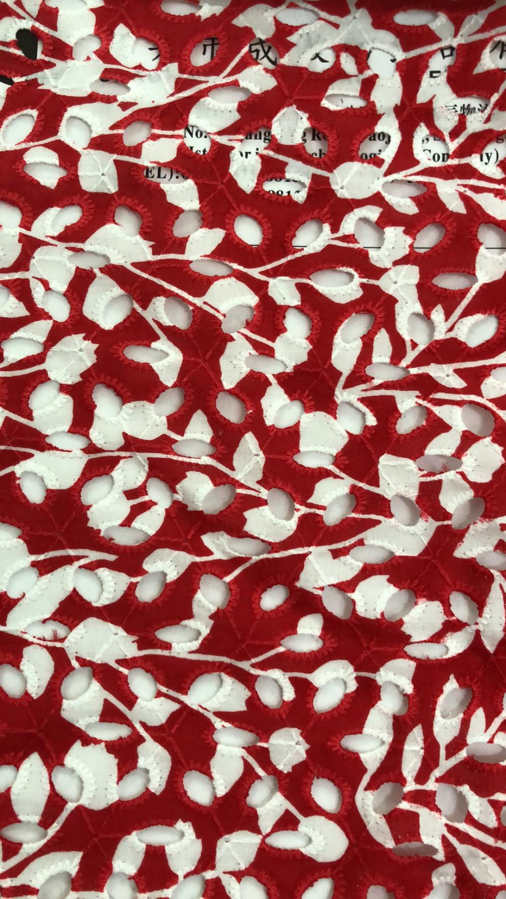Red cloth with white flowers Cotton Embroider Fabric