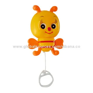 Pull cord bee music box, 2 colors orange/yellow
