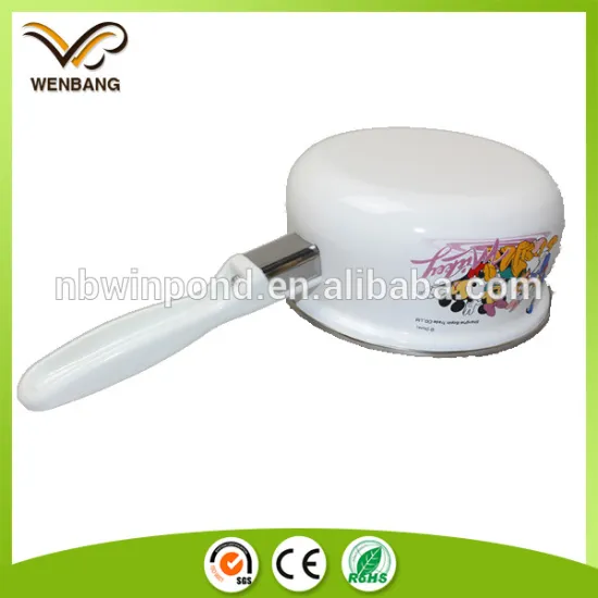 custom enamelware sauce pot with single handle
