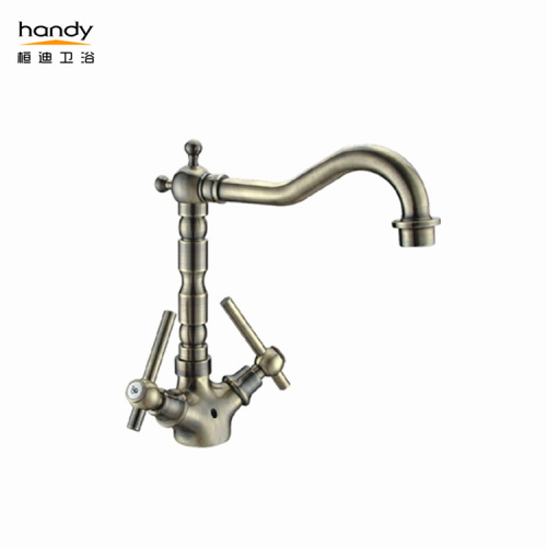 Europe Type Tap Antique Plating Bronze 2 Handles Kitchen Sink Faucets Supplier