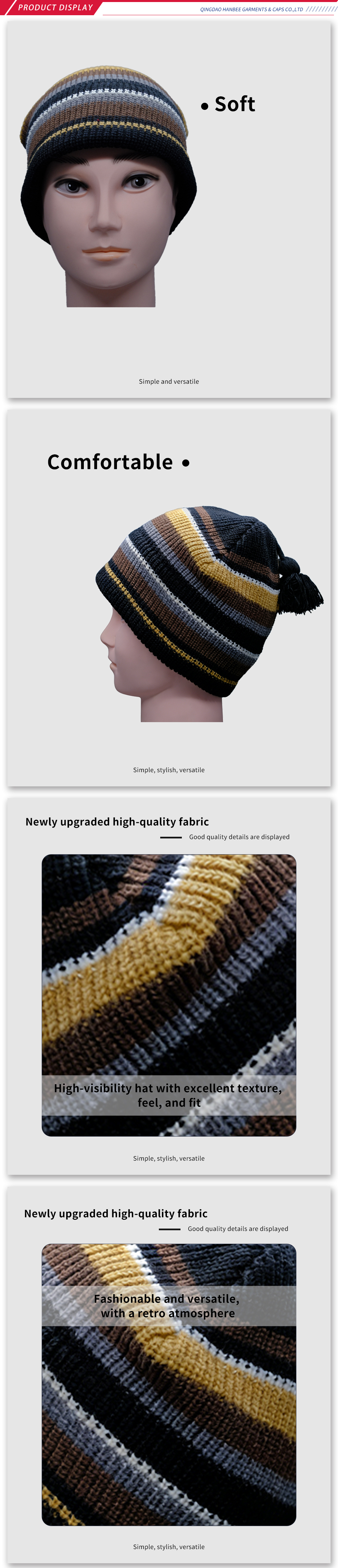 Trendy Striped Pom Pom Knitted Beanie