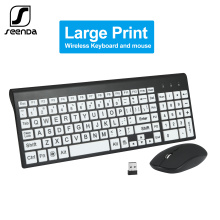 SeenDa 2.4G Wireless Silent Keyboard Larger Print Multimedia Full-size Ergonomic Keyboard Mouse Combo Set for Computer Laptop