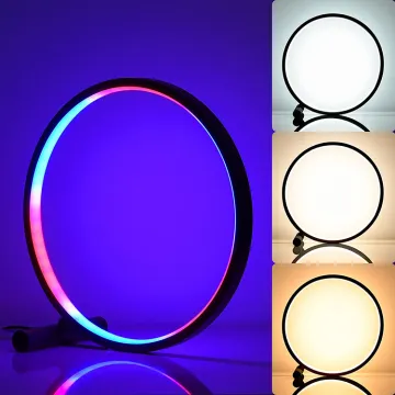 RGB Dimmable LED Desk Lamp - Circular Ring Shape Night Light for Bedroom