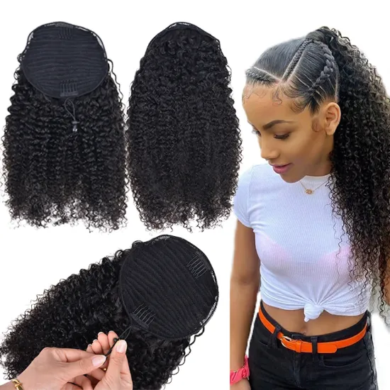 Curly Ponytail Wrap Around And Drawstring Ponytail Human Hair Virgin Brazilian Clip In Hair Extensions