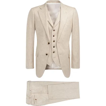 Men's Elegant Beige Suit Set in Wool Fabric