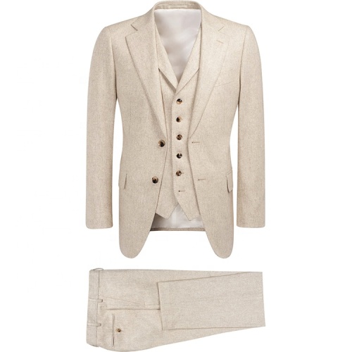 Men's Elegant Beige Suit Set in Wool Fabric