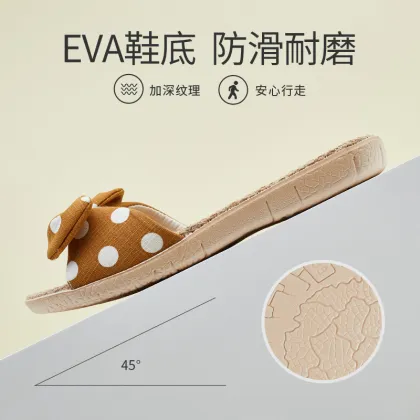 Japanese Style Linen Bow Slippers